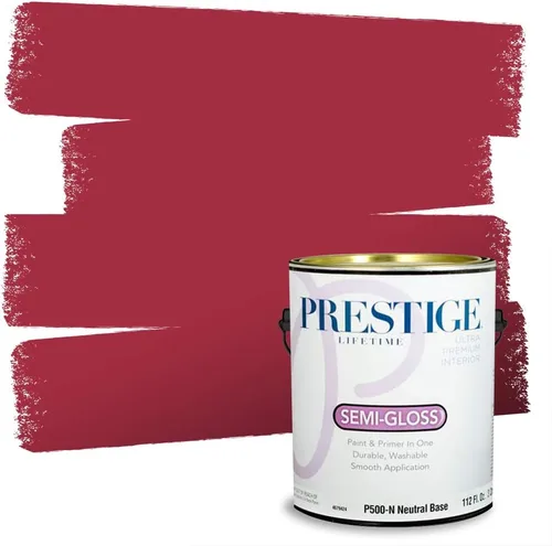 Miniatura 215 de Prestige Paints E100-T-SW6591 Pintura exterior e imprimación en uno, 1 galón, plano, combinación comparable de Sherwin Williams Amaryllis, 1 galón