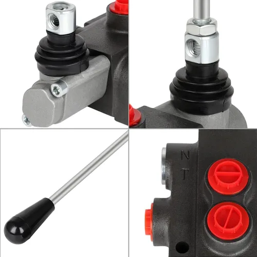 Miniatura 5 de Válvula de control de flujo hidráulico 1 carrete 11 GPM Puertos G Mango de palanca de alivio ajustable Centro paralelo de doble efecto Cargador