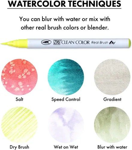 Miniatura 7 de Kuretake Clean pincel de color real para acuarela pincel de plumas (juego de 60 colores)