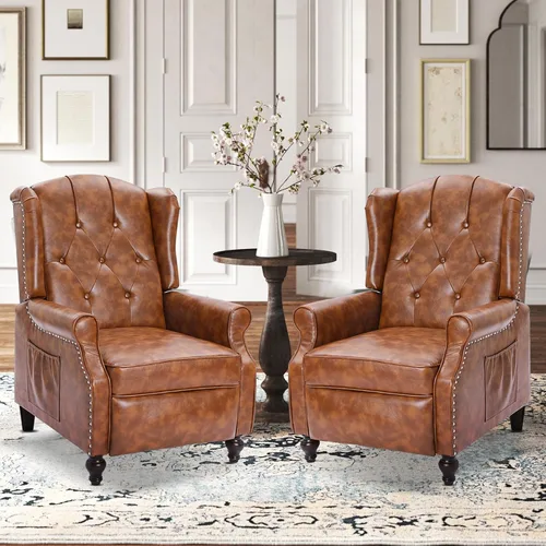 Miniatura 16 de Silla Reclinable Wingback con Masaje y Calor de Cuero PU Silla de Brazo con Mecanismo Push Back, Silla Reclinable para Sala de Estar Dormitorio Cine
