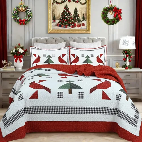 Miniatura 14 de MarCielo Juego de Edredón Navideño, Juego de Colcha B022, Blanco, Queen