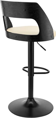 Miniatura 6 de Armen Living Paulo Taburete giratorio ajustable de piel sintética y madera negra con base negra Crema/Negro