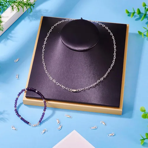 Miniatura 3 de Pandahall - 10 cierres de pinza de langosta de plata de ley 925 con anillos de salto para collar, pulsera, cierre de gatillo hipoalergénico