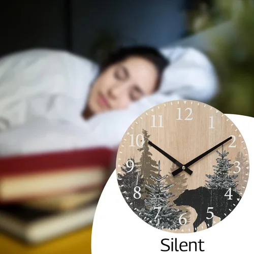 Miniatura 5 de SwallowLiving Reloj de pared con oso de cabaña, 12 pulgadas, silencioso, sin tictac, bosque de madera, vida silvestre, montaña, cabaña, reloj