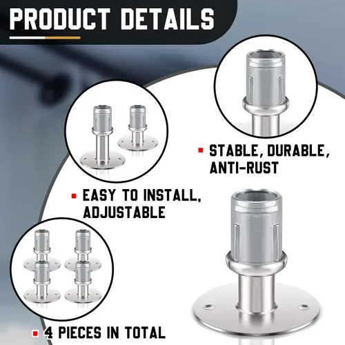 Miniatura 3 de Dunzy Pies ajustables de acero inoxidable con bridas para muebles de base redonda para tubos de acero inoxidable de 1 5/8 pulgadas, soporte de patas