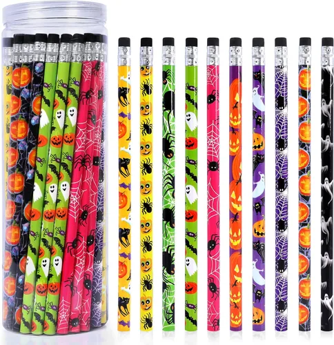 50 lápices de Halloween para niños, lápices de colores con borradores, lápices de patrones surtidos para regalos de Halloween, regalos de fiesta,