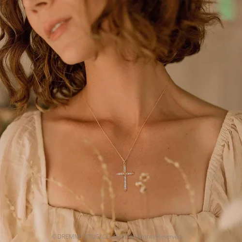 Miniatura 4 de Dremmy Studios Collar con colgante de cruz para mujer y hombre, chapado en oro