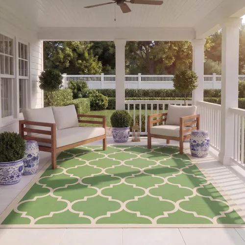 Miniatura 19 de SAFAVIEH Courtyard Collection - Alfombra decorativa de 2 x 3 pies 7 pulgadas, verde oscuro y beige, no desprende pelusa y de fácil cuidado