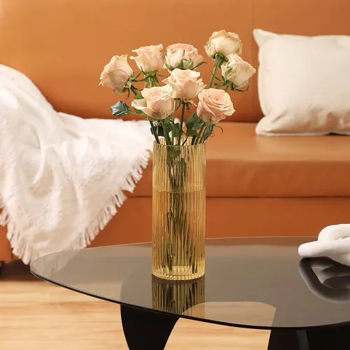 Miniatura 8 de Jarrón de vidrio ámbar para flores, jarrones de vidrio acanalados, jarrones altos de vidrio para tulipanes, jarrón de vidrio moderno para sala
