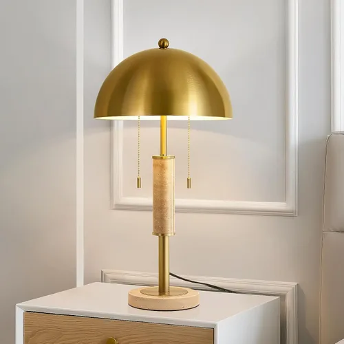 Miniatura 11 de KAISITE Juego de 2 lámparas de mesa modernas de 61 cm para sala de estar, lámpara de mesita de noche de metal dorado con travertino decorativo