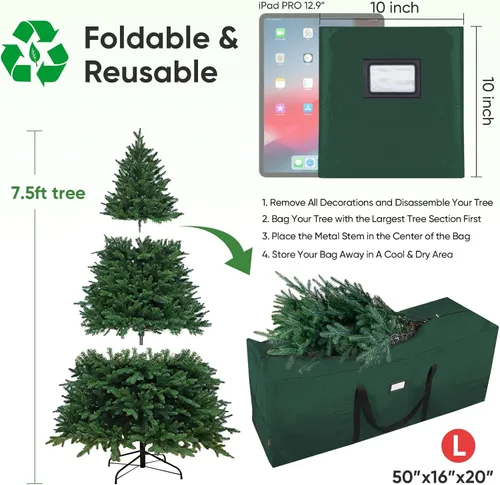 Miniatura 3 de BALEINE Bolsa de almacenamiento extra grande para árbol de Navidad de 7.5 pies con asas reforzadas y cremalleras dobles para una amplia apertura