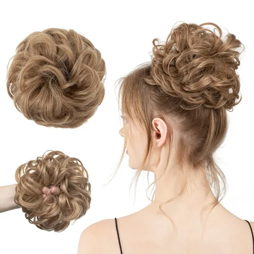 Miniatura 53 de CJL HAIR Extensiones de cabello sintético de moño desordenado, ondulado, rizado, grueso, para coleta, para mujer (rubio blanco)