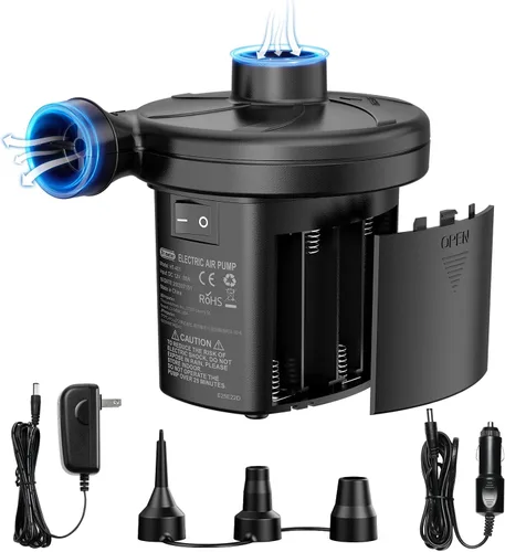Miniatura 9 de Dr.Meter Bomba de aire para inflables: Bomba de colchón de aire AC 110V con 3 boquillas - Inflador deflador eléctrico de llenado rápido para balsas