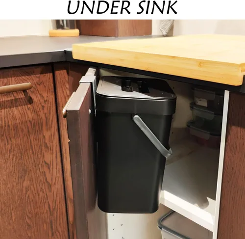 Miniatura 3 de stonespace Cubo de compost de cocina para encimera, pequeño bote de basura colgante con tapa debajo del fregadero para cocina y baño, cubo de Negro