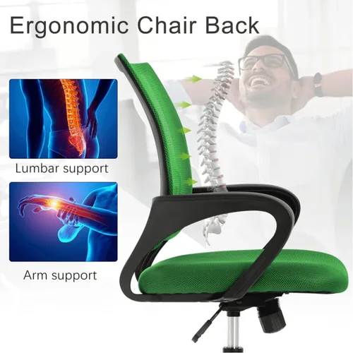 Miniatura 6 de Silla de oficina en casa, silla de escritorio de malla, silla ergonómica para computadora con soporte lumbar y reposabrazos, sillas de oficina Verde