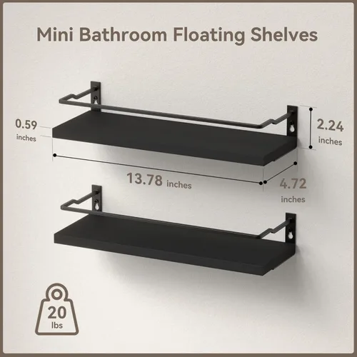 Miniatura 3 de RICHER HOUSE Estantes de baño, organizador de estante de pared flotante negro sobre inodoro de almacenamiento con 2 estantes