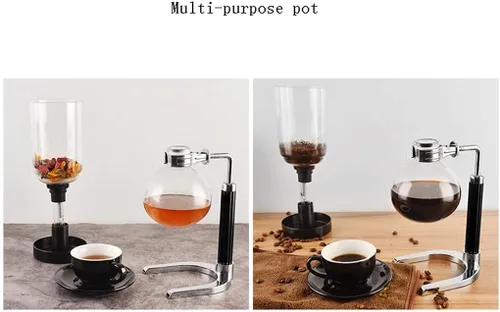 Miniatura 6 de JITEM Cafetera Syphon Cafetera manual retro de vidrio al vacío, percoladores de 3 tazas de vidrio de mesa de sifón para café o té