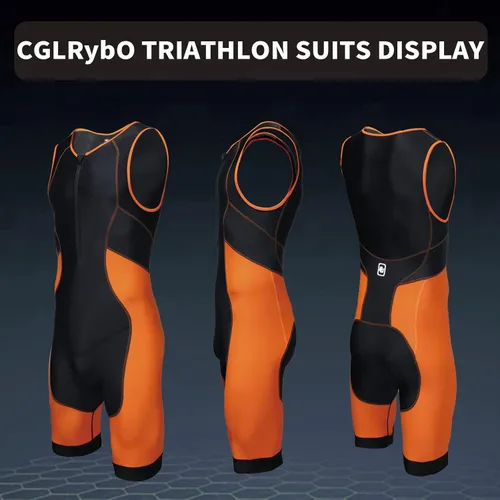 Miniatura 3 de Triathlon Suits Mens One-Piece Sleeveless Trisuits Skin Wet Suit for Running Cycling Swimming 2-Negro - Anaranjado
