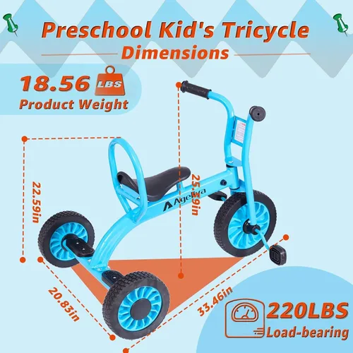 Miniatura 6 de Triciclo infantil para preescolares a partir de 3 años, ideal para patio de juegos al aire libre y guardería, triciclo de pedal de metal duradero