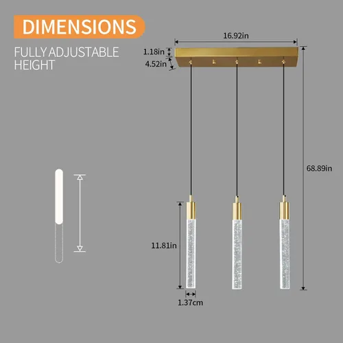 Miniatura 6 de Iluminación de Isla de Cocina Accesorio de Luz Moderna Lámpara Colgante Dorada Regulable LED con Acabado de Latón Dorado Mini Luces Colgantes