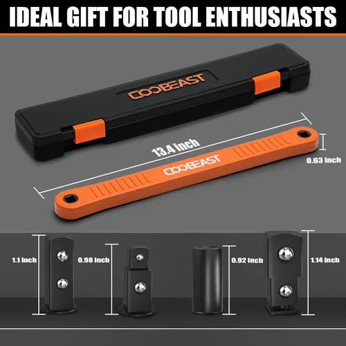 Miniatura 3 de coobeast Llave de extensión de desplazamiento de 3/8 pulgadas, herramienta extensora de llave de vaso lista para impactos, con adaptadores de unidad