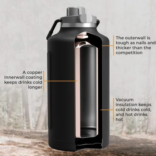 Miniatura 4 de TrailKeg Botella de agua deportiva, 128 onzas, un galón, acero inoxidable aislado al vacío, doble pared, caliente durante 12 horas, fría durante 48