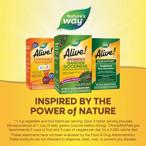 Miniatura 7 de Nature's Way Alive! Women's Garden Goodness Multivitamínico completo, 1 porción de verduras y frutas por porción de 2 tabletas, con col rizada