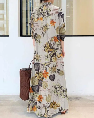 Miniatura 2 de Ladyful Vestido camisero de lino y algodón con botones y estampado casual para mujer