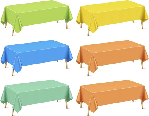 Miniatura 30 de Mantel rectangular de la serie azul y verde, 4 piezas, 54 x 72 pulgadas, color sólido, impermeable y a prueba de derrames, mantel de plástico