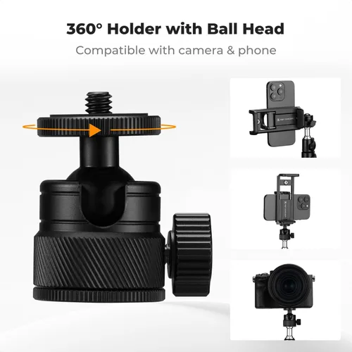 Miniatura 4 de K&F CONCEPT Soporte de luz, trípode de aluminio de 8.5 ft/8.5 pies con cabeza de bola y soporte para tableta de teléfono, soporte de fotografía