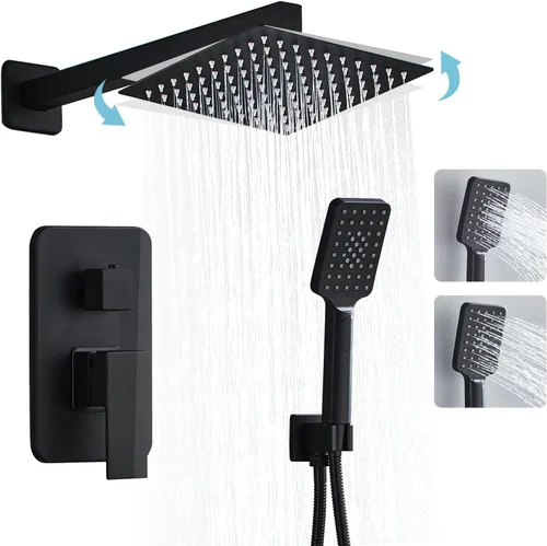 Miniatura 11 de Sistema de ducha de 8 pulgadas con caño de bañera, juego de grifería de ducha negra para baño, cabezal de ducha cuadrado de alta presión