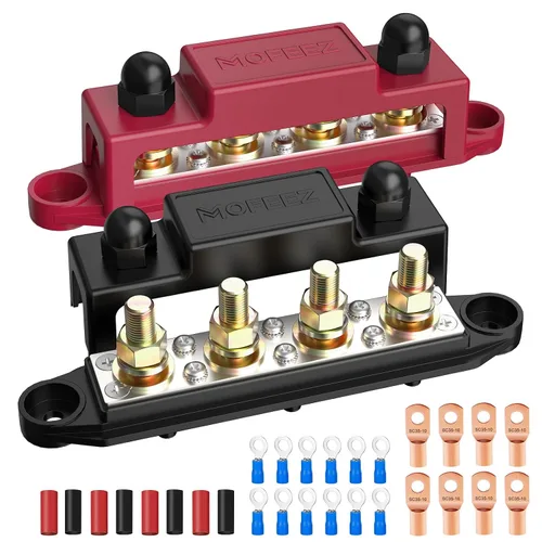 Miniatura 9 de MOFEEZ Barra de bus de bloque de distribución de energía, 4 postes de 3/8 pulgadas, 6 terminales de tornillos #8, máximo 48 V 250 A