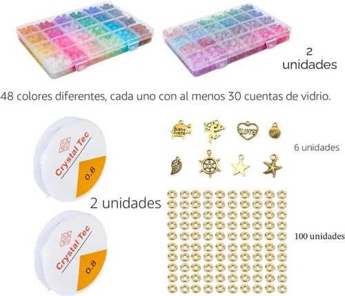Miniatura 3 de Paquete de 2: más de 1300 cuentas redondas de vidrio para la fabricación de joyas, cuentas de cristal de 48 colores de 0.315 pulgadas para pulseras