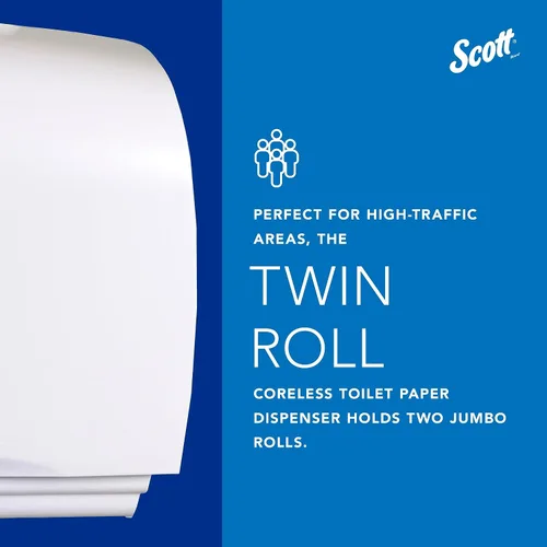 Miniatura 7 de Kimberly-Clark Scott Essential JRT - Dispensador de papel higiénico doble sin núcleo (09609), alta capacidad, duradero, 20 x 6 x 11 pulgadas