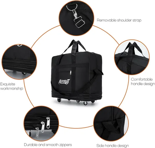 Miniatura 4 de Bolsa de lona expandible con ruedas giratorias, maleta, plegable, expandible, Negro -, Moda moderna