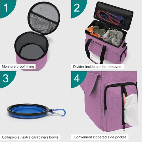 Miniatura 4 de Modoker Bolsa de comida para perros, juego de viaje aprobado por aerolíneas, organizador portátil de accesorios de pañales con 2 contenedores de Rosa