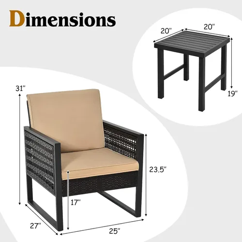 Miniatura 5 de Tangkula Juego de 3 piezas de mimbre para patio, sofá de ratán al aire libre, muebles de conversación con mesa de café, cojines de asiento y Mesa