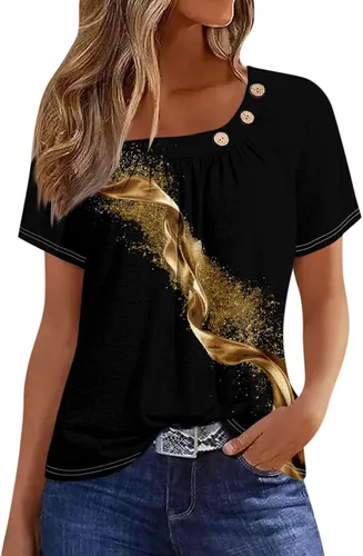 Miniatura 11 de Camisetas de manga corta con cuello cuadrado para mujer, blusas de trabajo informales de verano, tallas S-3XL