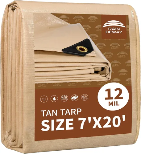 Miniatura 76 de RAINDEWAY Lona blanca resistente de 12 mil de 15 x 20 pies, resistente a los rayos UV, impermeable, resistente a la intemperie, con ojales de metal