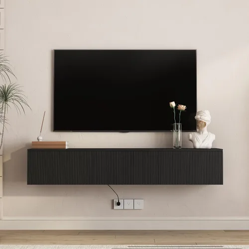 Miniatura 16 de Soporte flotante para TV montado en la pared con 20 LED de color, soporte de TV moderno de 63 pulgadas, gabinete de TV flotante centro