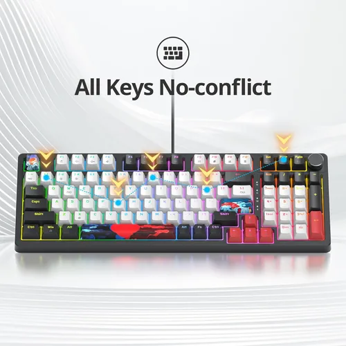 Miniatura 4 de Fogruaden Teclado mecánico cremoso con cable con teclado numérico, teclado RGB intercambiable en caliente para juegos con perilla, diseño completo