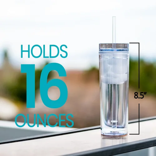 Miniatura 7 de STRATA CUPS 12 Vasos Transparentes Delgados con Tapas y Popotes Vaso Reutilizable de 16oz de Pared Doble Transparente con Tapa y Popote, Vasos