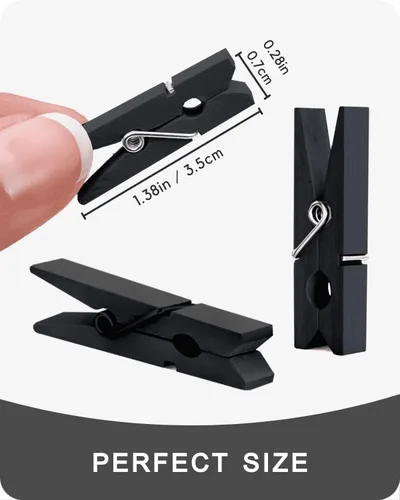 Miniatura 4 de Mini prendedores para fotos, pinzas pequeñas de color negro, paquete de 100 clips de madera arcoíris coloridos con cuerda de 32 pies