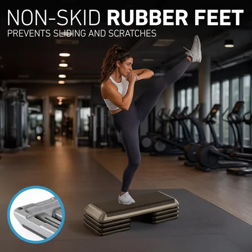 Miniatura 4 de La Plataforma de Ejercicio STEP Original, Escalón de Tamaño de Gimnasio para Ejercicio en Casa con 4 Elevadores Apilables para Ajustes de Altura Rosa