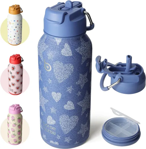 Miniatura 10 de BOTTLE BOTTLE Botella de agua deportiva de acero inoxidable de 32oz con aislamiento, botella de agua con pajita con diseño de tapa de doble uso