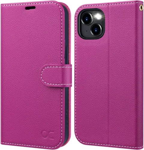 OCASE Funda Cartera Compatible con iPhone 15, Funda Tipo Folio de Cuero PU con Tapa, con Portarjetas y Bloqueo RFID, Soporte [Carcasa Interior de