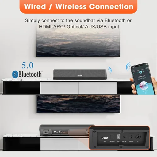 Miniatura 4 de Barras de Sonido Bestisan para TV, Barra de Sonido Pequeña de 16'/50W para TV, Barra de Sonido con Profundidades de Sonido Mejoradas/DSP/Bass+/3EQ