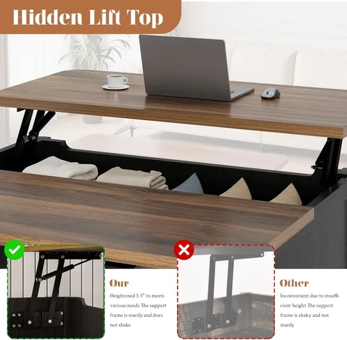 Miniatura 4 de Decofy Mesa auxiliar elevable con almacenamiento de mediados de siglo, modernas mesas de centro cuadradas para sala de estar, gran compartimento
