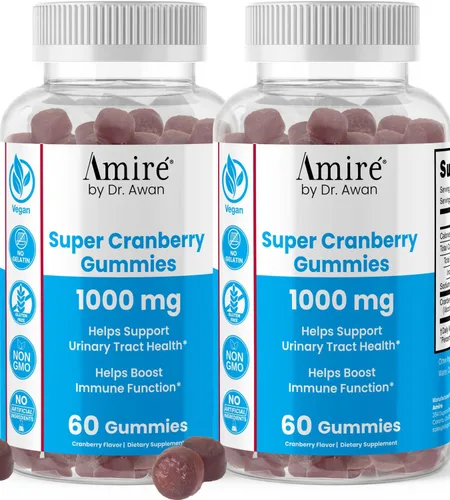 Amire by Dr. Awan Super Cranberry Gomitas ayudan a apoyar la salud del tracto urinario, ayuda a aumentar la función inmunológica, masticables de