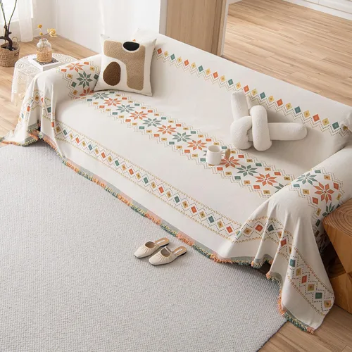 Miniatura 7 de DREAMINGO Funda de Sofá de Chenilla Beige Bohemia Geométrica Jacquard para Sofá de 3 Cojines Antideslizante Seccional Forma de L para Perros